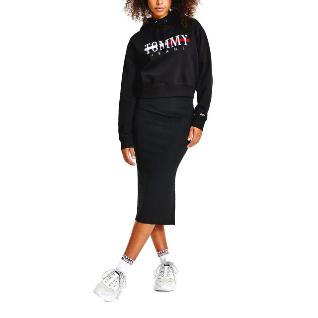 Tommy Hilfiger Tjw Tiny Tommy 1 Rib Midi Skirt Γυναικεια Φουστα Μαυρη