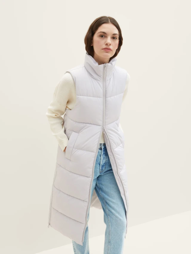 Tom Tailor Long Puffer Vest Γυναικείο Αμανικο Μπουφάν Γκρι