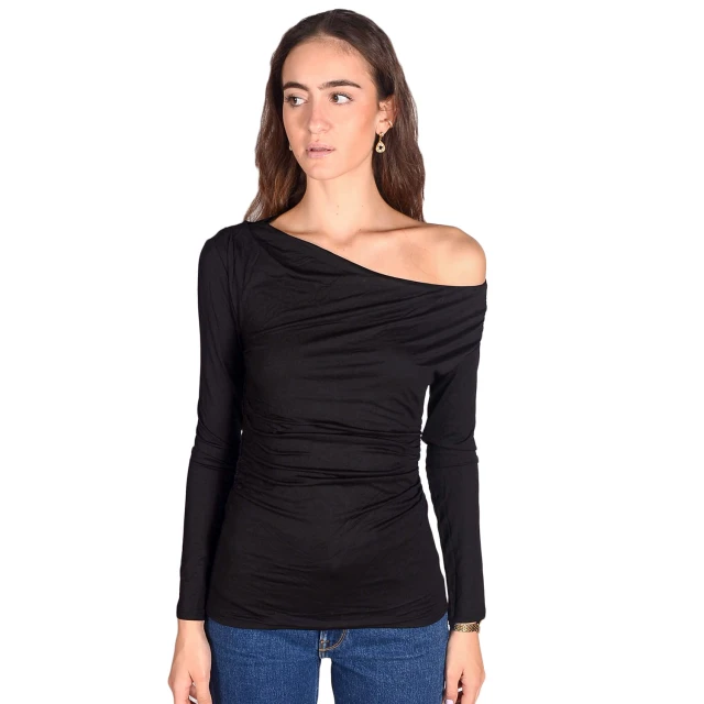 Guess Ls Off Shldr Issa Top Γυναικεια Μπλουζα Μαυρο