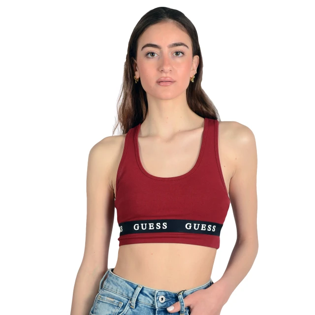 Guess Aline Top Eco Stretch Jersey Γυναικειο Μπουστακι Κοκκινο