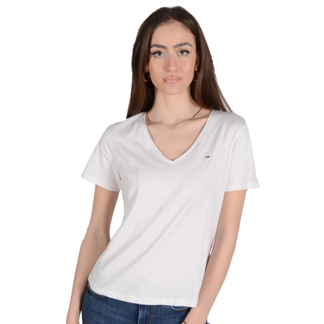 Tommy Hilfiger Tjw Slim Jersey V Neck Γυναικεια Μπλουζα Λευκο