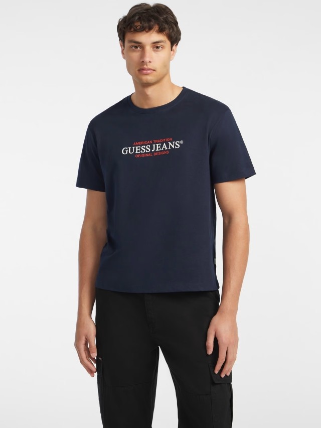 Guess Gj Ss Cn Reg American Trad Tee Ανδρική Μπλούζα Μπλε