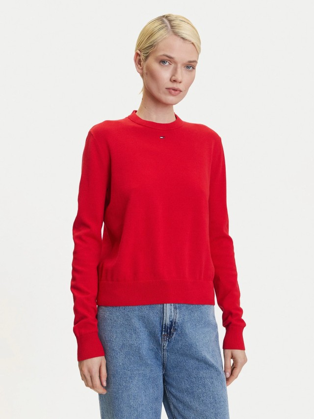 Tommy Hilfiger Tjw Essential Crew Sweater Ext Γυναικείο Πλεκτό Κόκκινο