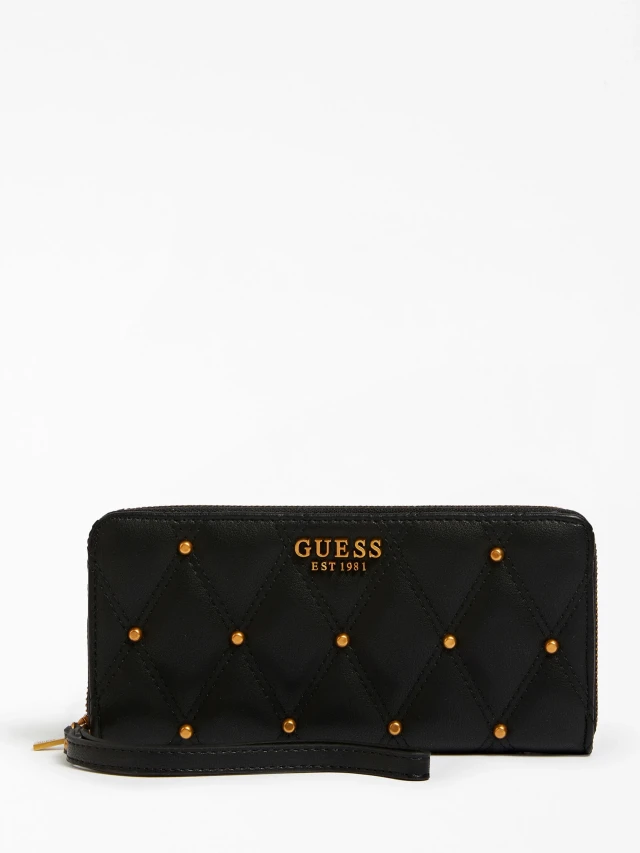 Guess Triana Slg Large Zip Around Γυναικειο Πορτοφολι Μαυρο