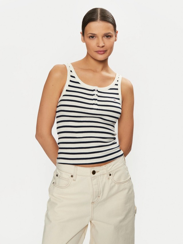 Tommy Hilfiger Tjw Slim Button Tank Γυναικεία Μπλούζα Ριγέ Μπλε-Ασπρο