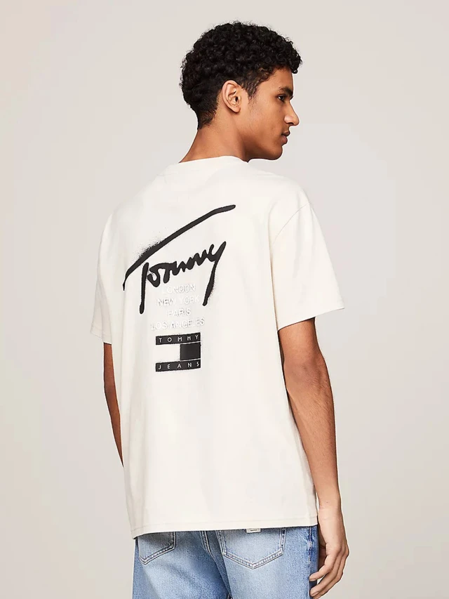 Tommy Hilfiger Tjm Reg Graffiti Sig Tee Ext Ανδρική Μπλούζα Εκρού