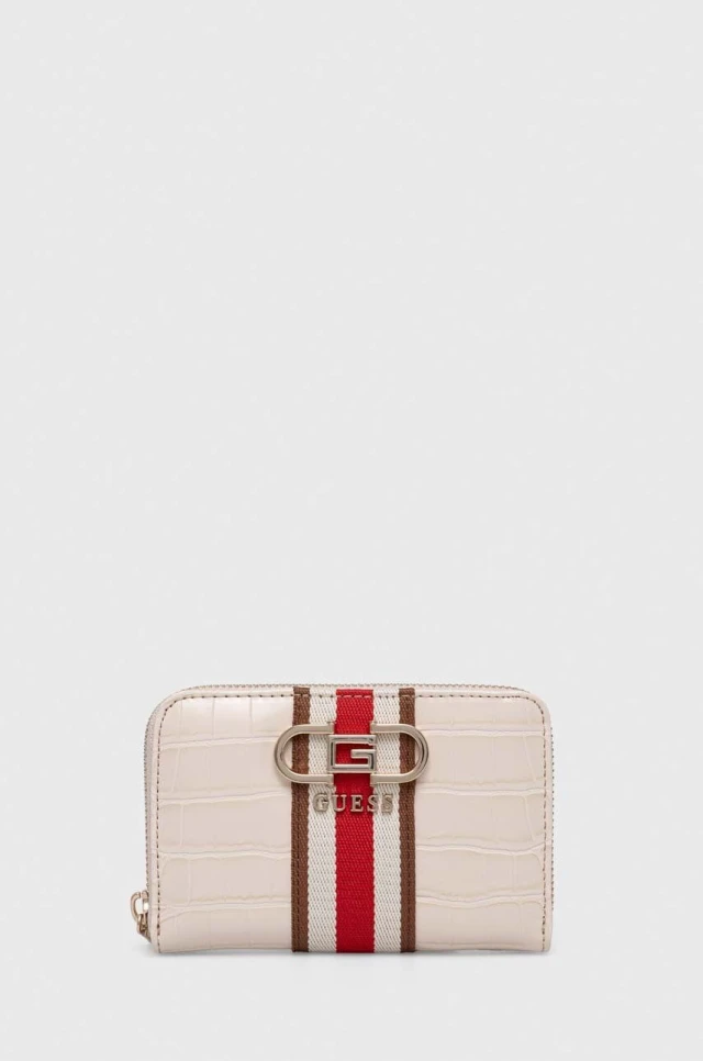 Guess Nelka Slg Medium Zip Around Γυναικείο Πορτοφόλι Μπεζ
