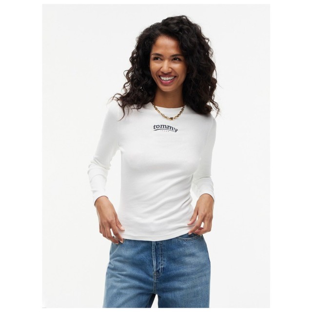 Tommy Hilfiger Tjw Slim Ess Logo 1 Ls Tee Γυναικεια Μπλουζα Μακρυμανικη Εκρου