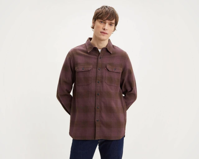 Levis Jackson Worker Tyrone Hucklebe Ανδρικο Πουκαμισο Μπορντο Καρω