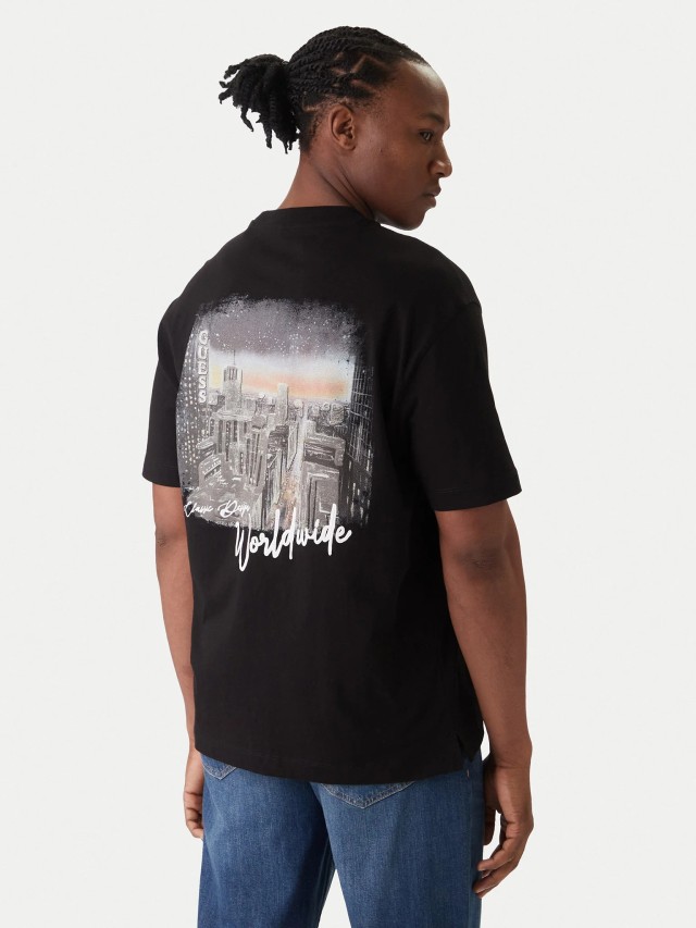 Guess Ss City Print Tee Ανδρική Μπλούζα Μαύρη