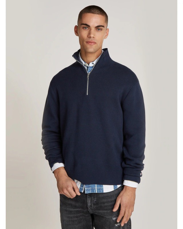 Tommy Hilfiger Tjm Reg Half Zip Sweater Ανδρικό Πλεκτό Μπλε