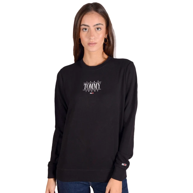 Tommy Hilfiger Tjw Reg Essential Logo 1 Crew Γυναικειο Φουτερ Μαυρο