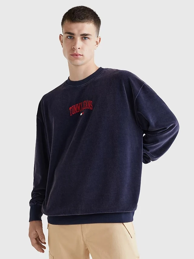 Tommy Hilfiger Tjm Rlxd Collegiate Velour Crew Ανδρικο Φουτερ Μπλε