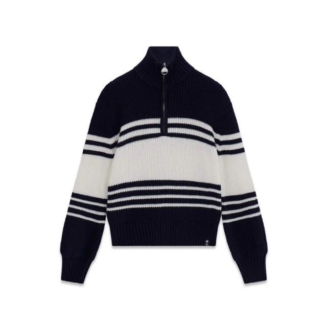 Guess Guessxns - Ls Half Zip Mariner Γυναικείο Ριγέ Πλεκτο Μπλε