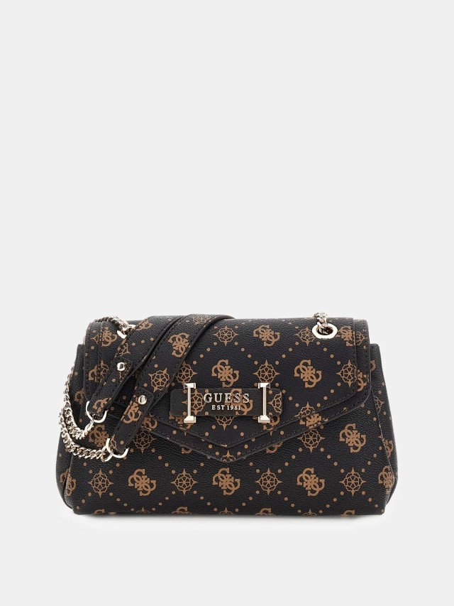 Guess Silia Convertible Xbody Flap Γυναικεία Τσάντα Καφέ