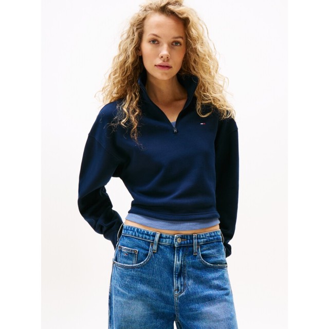Tommy Hilfiger Tjw Bxy Crp 1/4 Zip Mock Neck Γυναικείο Φούτερ Μπλε