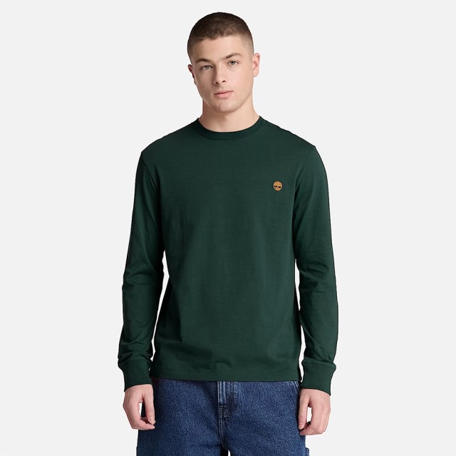 Timberland Dunstan River Tree Embroidered Ls Tee Scarab Ανδρική Μπλούζα Πράσινη