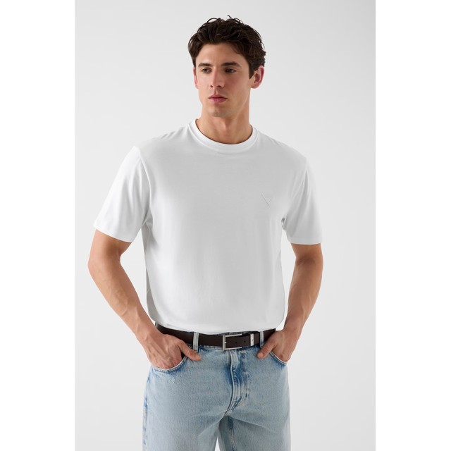 Guess Cn Ss Small Patch Cotton Modal Ανδρική Μπλούζα Λευκή