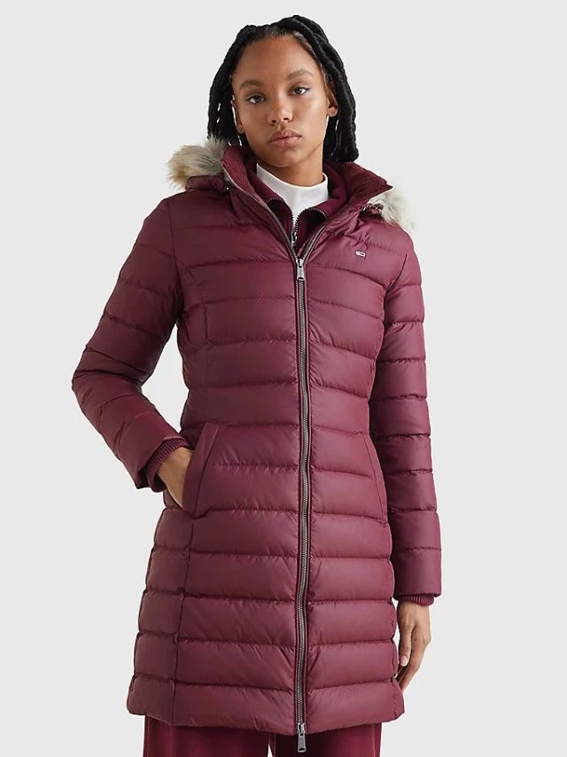 Tommy Hilfiger Tjw Essential Hooded Down Coat Γυναικειο Μπουφαν Μπορντο