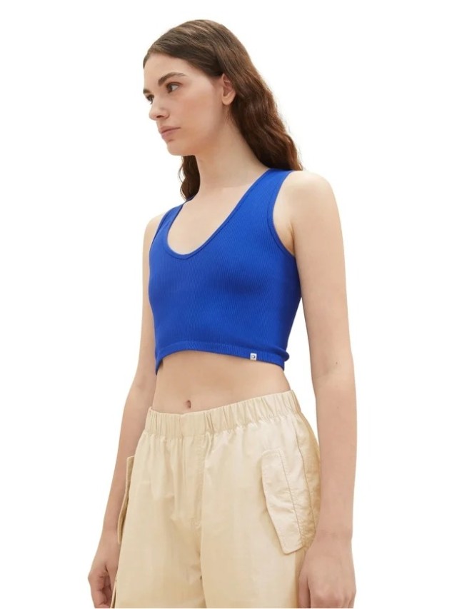 ΤOM TAILOR 305 Cropped Rib Top 305 Γυναικεία Μπλούζα Μπλε