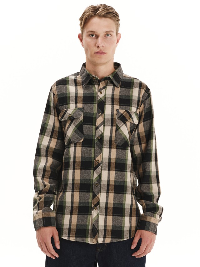 Emerson Mens Button Down Flannel Shirt Ανδρικό Πουκάμισο Πρασινο Μπεζ