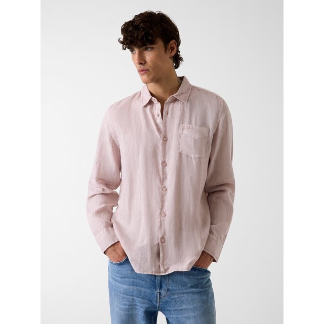 Guess Eco Napa Linen Solid Ls Shirt Ανδρικό Πουκάμισο Λινό Ροζ