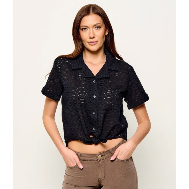 Guess Ss Sharon Eyelets Shirt Γυναικείο Πουκάμισο Μαύρο