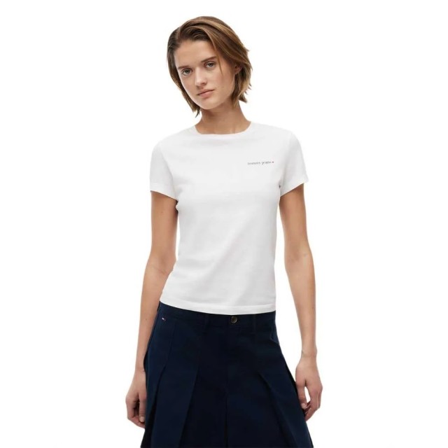 Tommy Hilfiger Tjw Slim Ess Logo 1 Ss Tee Ext Γυναικεία Μπλούζα Εκρού