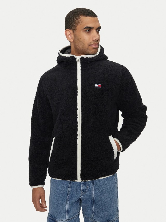 Tommy Hilfiger Tjm Reg Badge Teddy Zip Tru Ext Ανδρική Ζακέτα Fleece Μαύρη