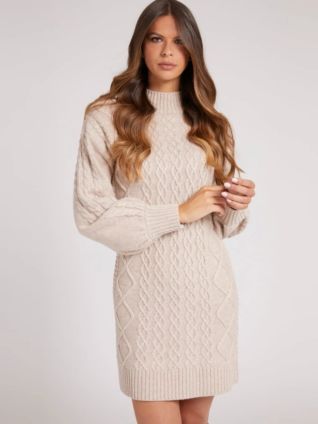 Guess Cassandra Dress Swtr Γυναικειο Φορεμα Πλεκτο Μπεζ