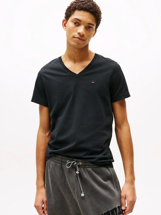 Tommy Hilfiger Tjm Original Jersey V Neck Tee Ανδρικη Μπλουζα Μαυρη