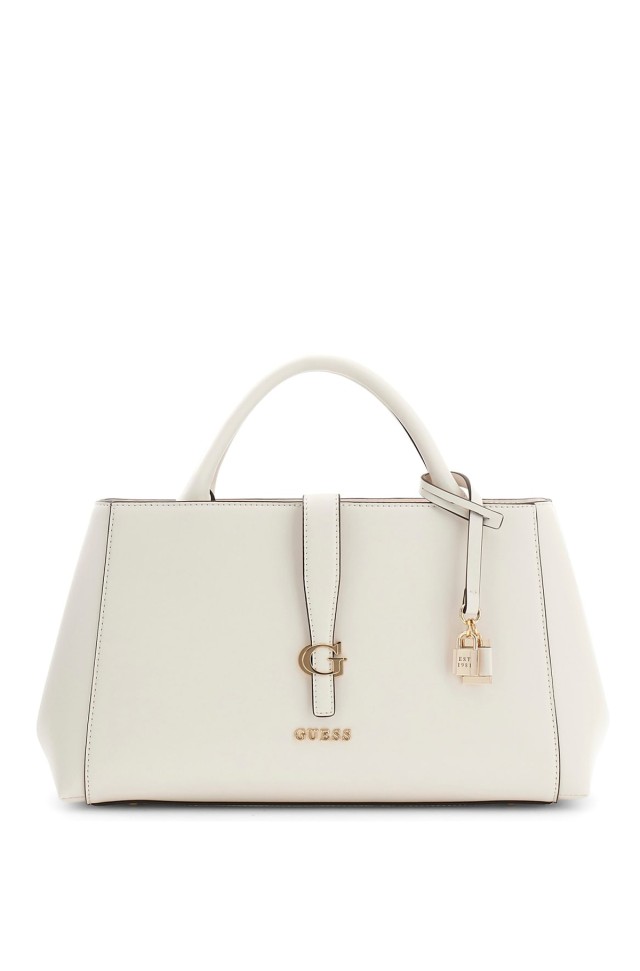 Guess Carrie Girlfriend Satchel Γυναικεία Τσάντα Εκρού