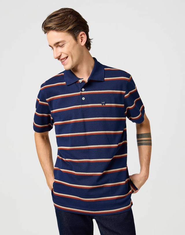 Wrangler Stripe Polo Shirt Navy Ανδρική Μπλούζα Polo Ριγέ Μπλε-Μπορντο