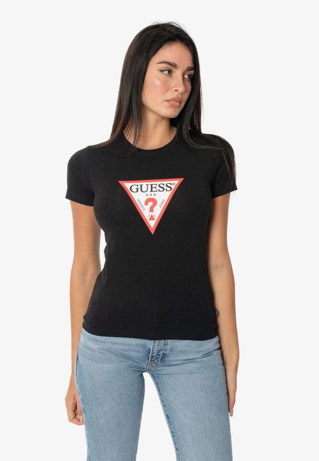 Guess Gj Ss Cn Slim Iconic Tee Γυναικεία Μπλούζα Μαύρη