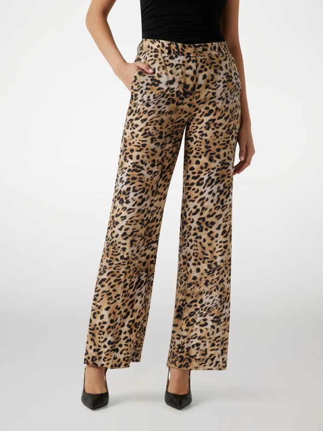Guess Enora Straight Pant Γυναικειο Παντελόνι Animal Print