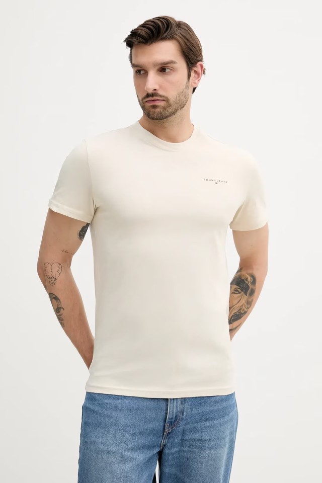 Tommy Hilfiger Tjm Slim Linear Chest Tee Ext Ανδρική Μπλούζα Μπεζ