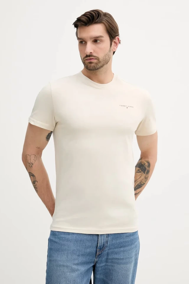 Tommy Hilfiger Tjm Slim Linear Chest Tee Ext Ανδρική Μπλούζα Μπεζ
