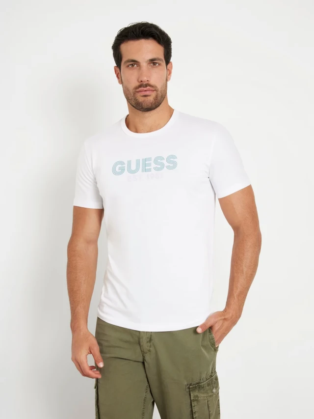 Guess Ss Cn Classic Design Tee Ανδρική Μπλούζα Λευκή