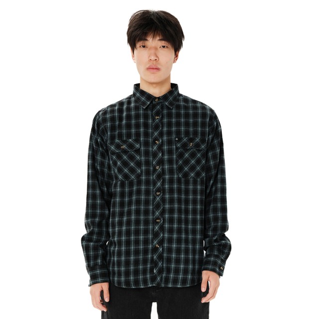 ack Emerson Mens Button Down Flannel Shirt Ανδρικό Πουκάμισο Χακί Μαύρο