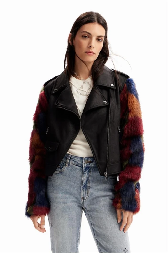 Desigual D2 Jacket_Austin Γυναικείο Μπουφαν Ecoleather Μαύρο