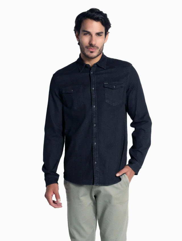 Guess Truckee L/S Shirt Ανδρικο Τζην Πουκαμισο Μαυρο