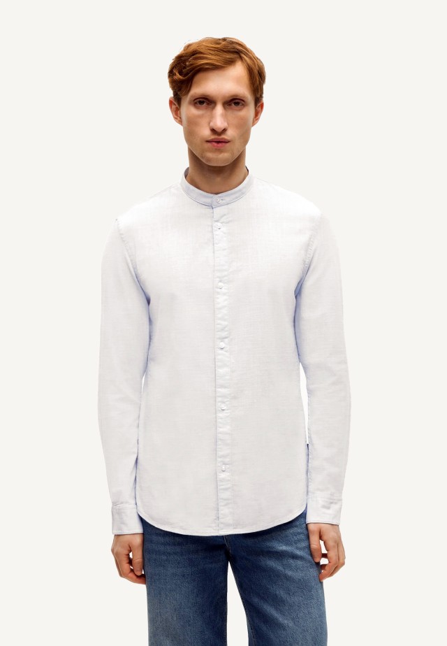 Τom Tailor Fitted Slubyarn Ανδρικό Πουκάμισο Μαο Λευκό