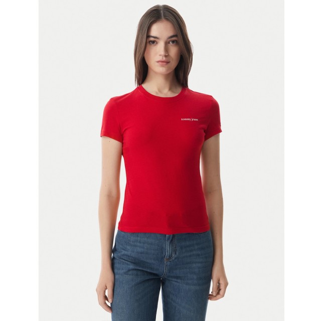 Tommy Hilfiger Tjw Slim Ess Logo 1 Ss Tee Ext Γυναικεία Μπλούζα Κόκκινη