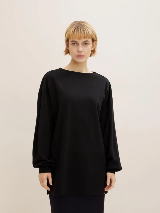 Tom Tailor Mockneck Long T-shirt Γυναικεια Μπλουζα Μαυρη