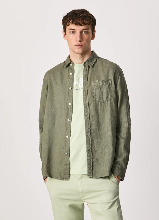 Pepe Jeans E2 Parkers Ανδρικο Πουκαμισο Λινο Χακι
