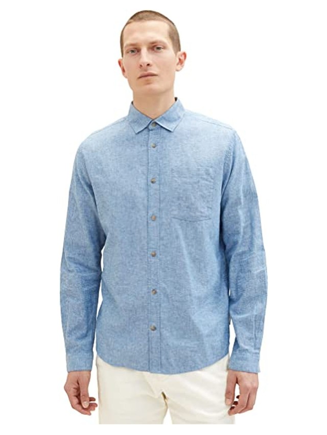 Τom Tailor 303 Cotton Linen Shir Ανδρικό Πουκάμισο Μπλε