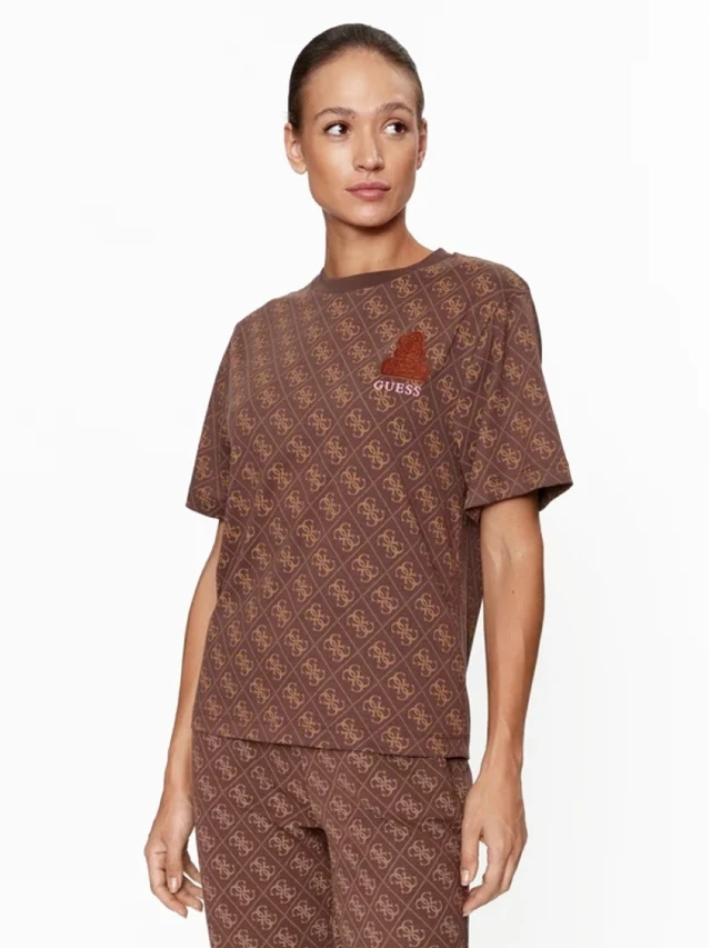 Guess 4g Banksy Ss T-Shirt Γυναικεία Μπλούζα Καφέ