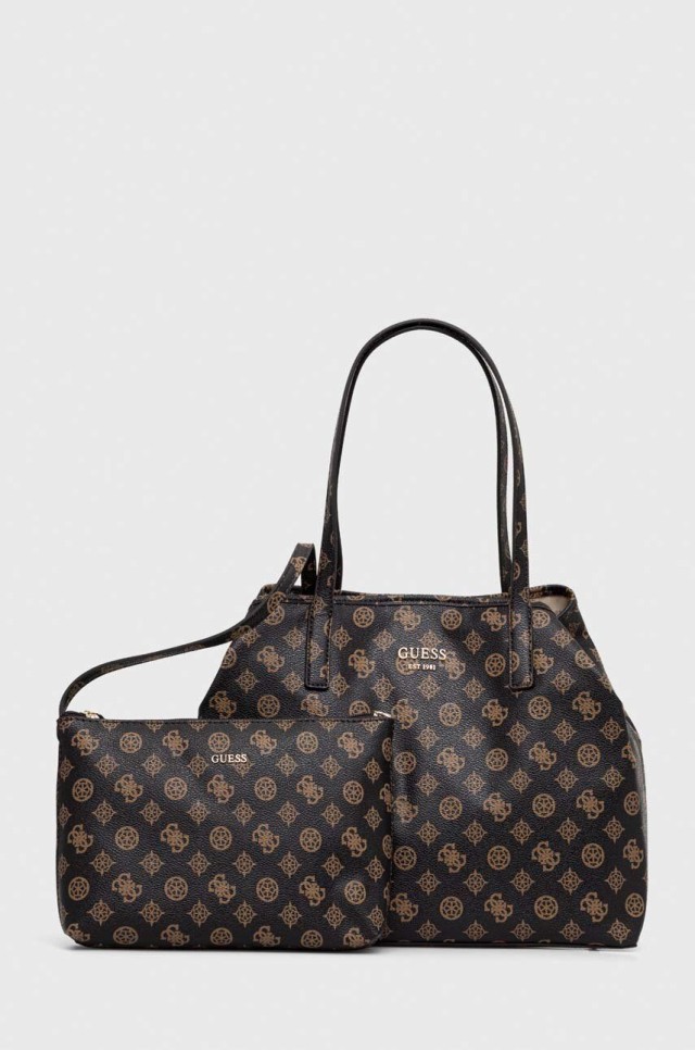 Guess Vikky Ii 2 In 1 Tote Γυναικεία Τσάντα Καφέ