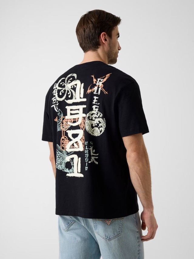 Guess Cn Ss Japan Signs Oversize Tee Ανδρική Μπλούζα Μαύρη