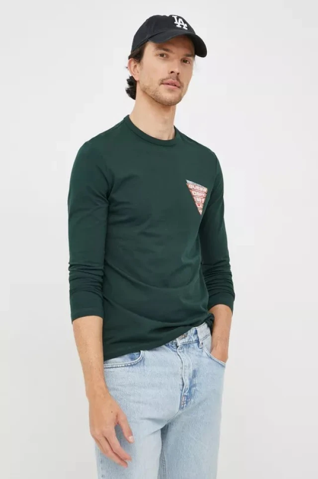Guess Detar Cn Ls Tee Ανδρικη Μπλουζα Κυπαρισι